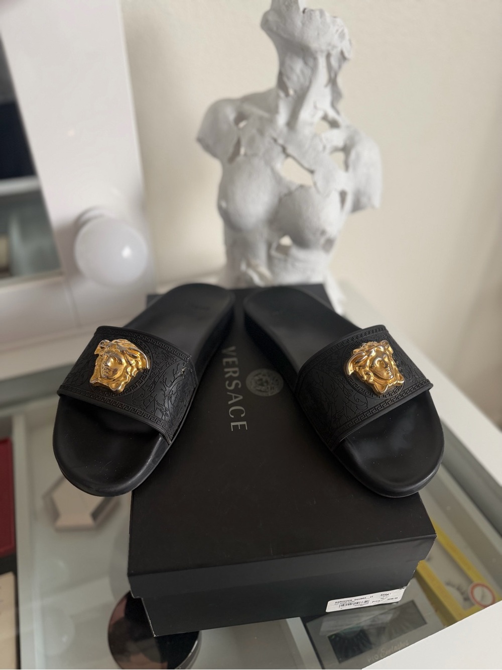 VERSACE Black Slides with Gold Medusa Emblem - Picture 4 of 9